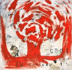 COSTIS, Red Madman, 1975, mixed media on wood, 120 x 120 cm