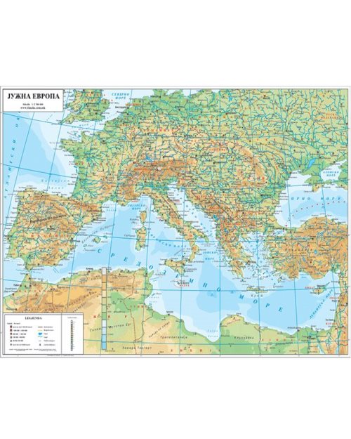 Г017 - Јужна Европа физичко географска карта
