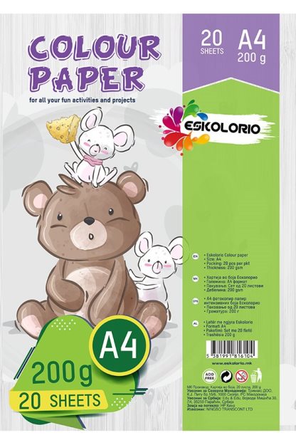 Хартија во боја 200 гр. 20 листа Есколорио - 4854