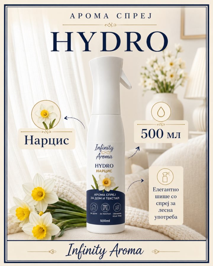 HYDRO НАРЦИС - AРОМА СПРЕЈ ЗА ДОМ И ТЕКСТИЛ 500 мл