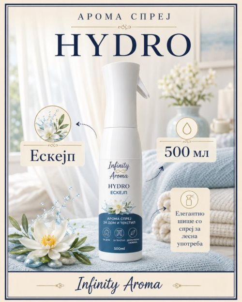 HYDRO ЕСКЕЈП-АРОМА СПРЕЈ ЗА ДОМ И ТЕКСТИЛ 500 мл