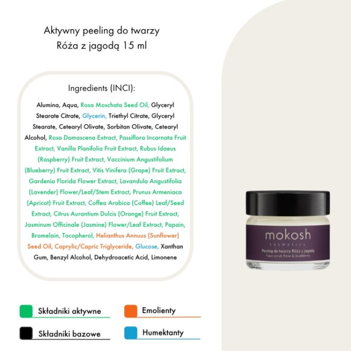 Активен пилинг за лице со роза и бобинки | Mokosh