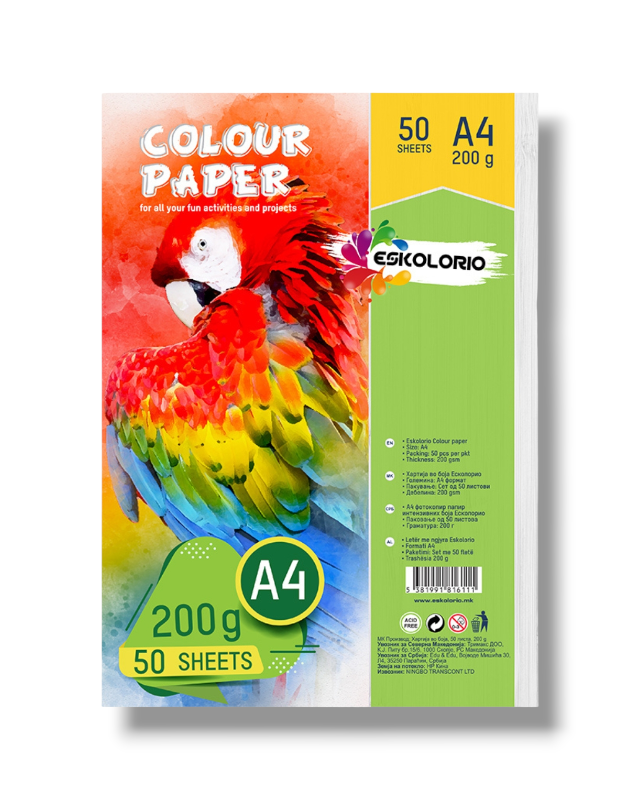 ХАРТИЈА ВО БОЈА 200gr 50 листа ЕСКОЛОРИО