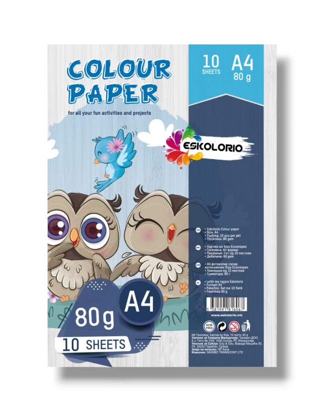 ХАРТИЈА ВО БОЈА 80gr 10 листа ЕСКОЛОРИО