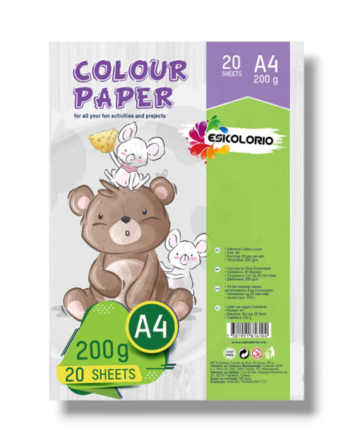 ХАРТИЈА ВО БОЈА 200gr 20 листа ЕСКОЛОРИО